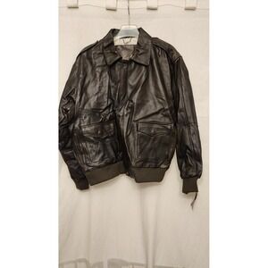 Vilanto Jacket Mens 2XL Brown Leather Bomber Full Zip Lined Pockets Map Lining